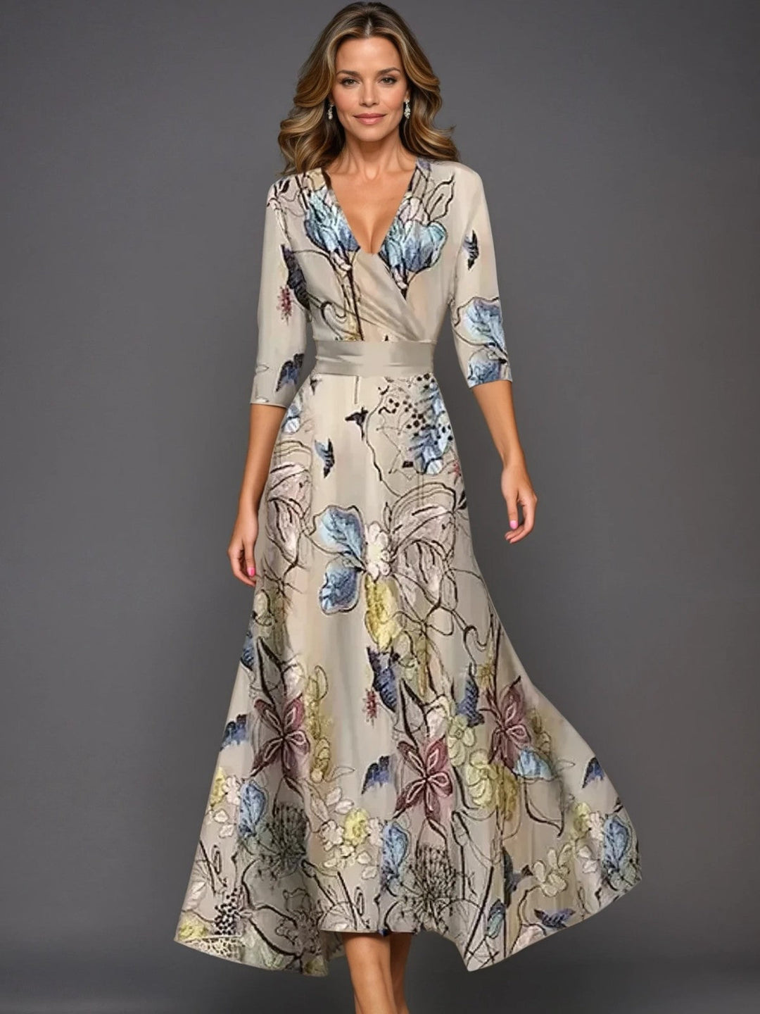 Zoe | Classic Floral V-Neck Maxi Dress