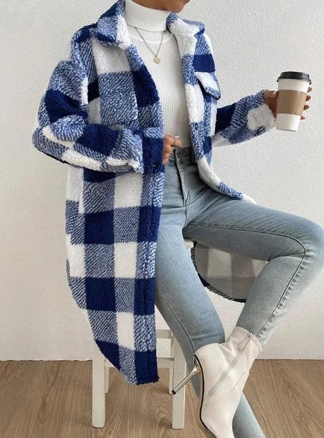 Aurora | Plush Plaid Longline Jacket