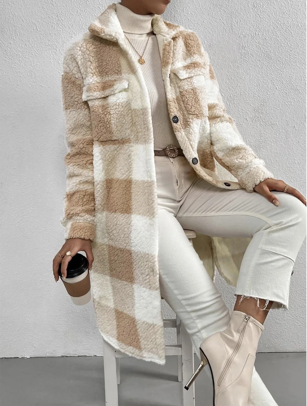 Aurora | Plush Plaid Longline Jacket