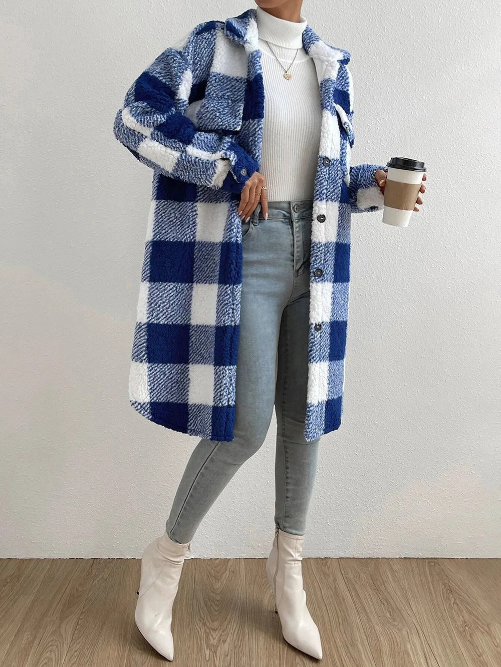 Aurora | Plush Plaid Longline Jacket