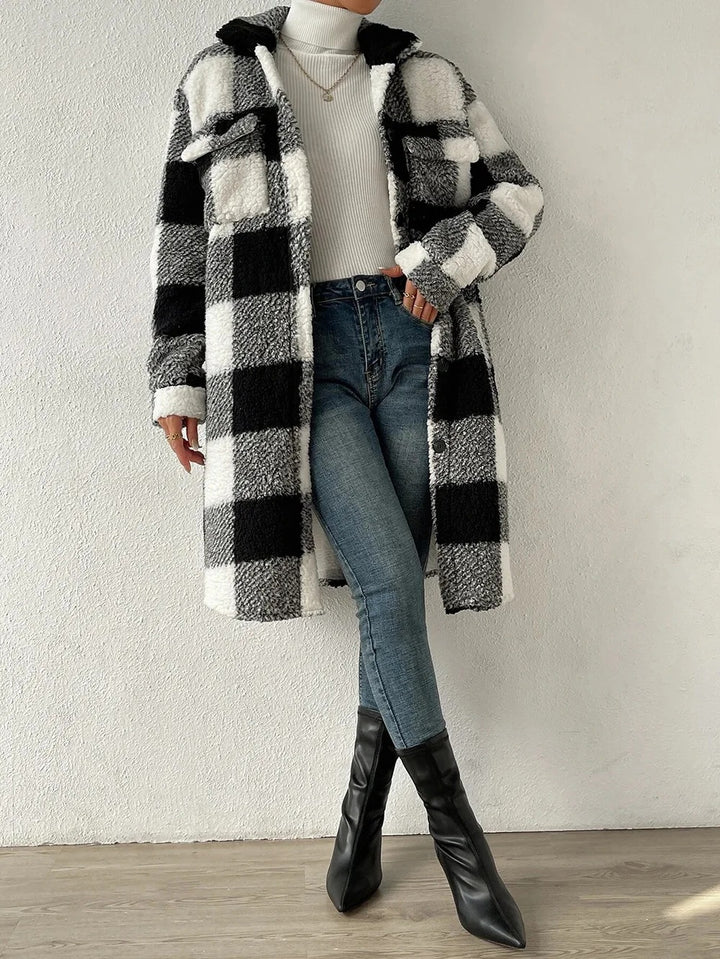 Aurora | Plush Plaid Longline Jacket