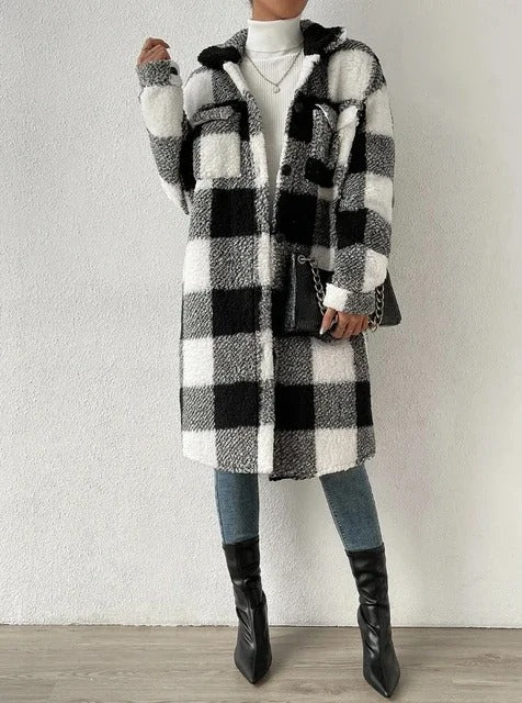 Aurora | Plush Plaid Longline Jacket