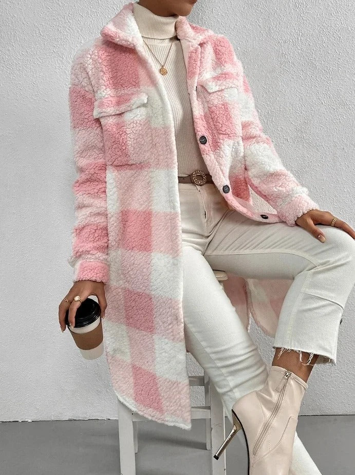 Aurora | Plush Plaid Longline Jacket